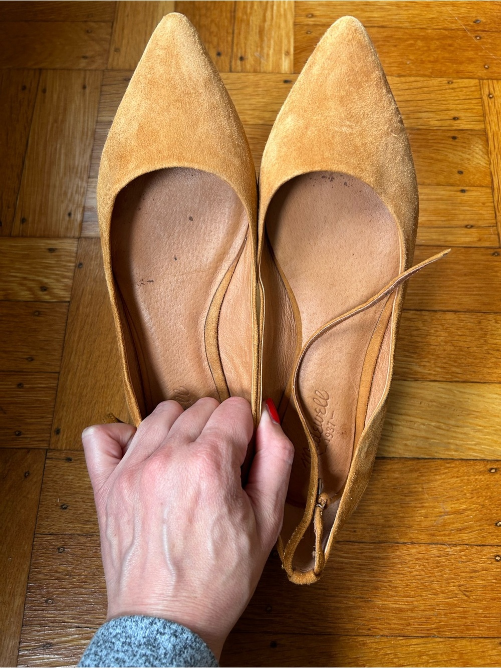 Madewell Pointed-Toe Suede Flats in Mustard Yellow/Tan shade